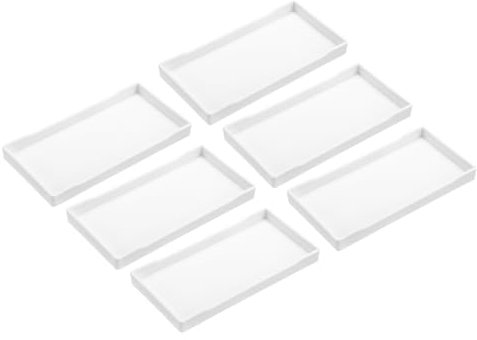 QUARKZMAN 6 Piezas Bandeja de Servicio Pequeña Blanca Mini Bandeja 4 x 8 Bandejas Rectangulares de Plástico Decorativas de Madera para Desayuno Cocina Baño