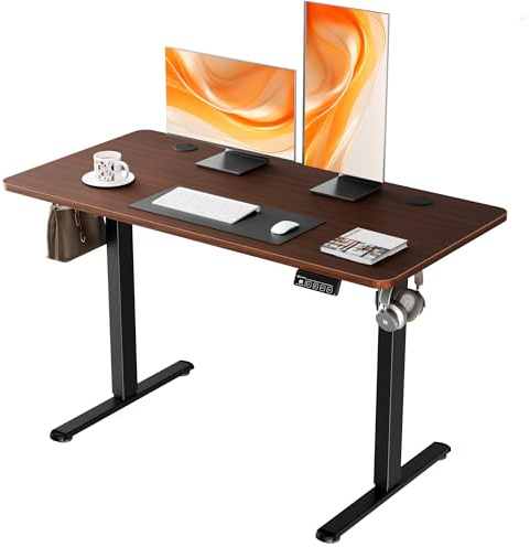 ERGOMAKER Höjdjusterbart Skrivbord 120x60cm, 2 Minnespositioner, Valnöt | Höjdjusterbart skrivbord 73-118cm, Maxlast 70kg, 2 Krokar, Smart panel med säkerhetslås, Lamellskiva, Hemmakontor & gaming
