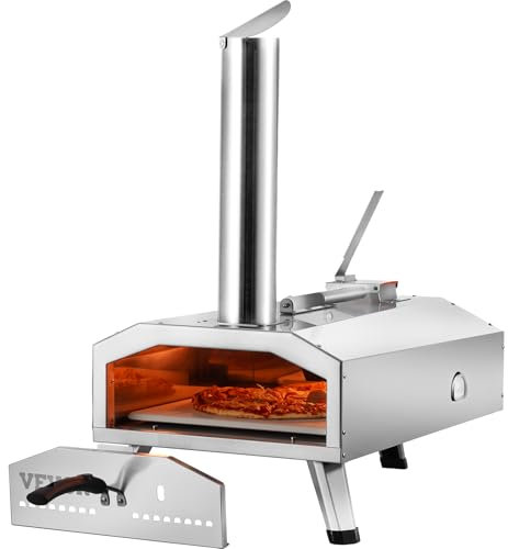 VEVOR Forno Portatile per Esterni 304 mm, Pellet e Trucioli e Carbone Tri-Fuel, Griglia Pizza con Spray di Ferro, Include Pietra Pizza, Copertura Impermeabile, Pala, per Campeggio e Cortile, Argento