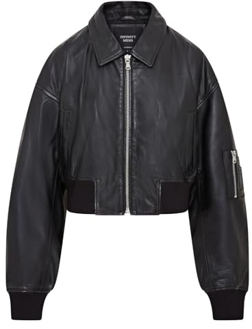 Infinity Leather Chaqueta Universitaria Tipo Bomber de Cuero MA-1 Negra Extragrande Para Mujer