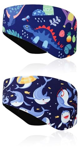 HERKINDNESS 2 Pièces Bandeau Piscine Oreille Enfant, Bandeau Natation Enfant en Néoprène Antidérapant et Réglable, Cache Oreille Piscine Enfants pour Natation, Surf, Plongée