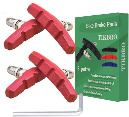 TIKBRO Bike Brake Pads 2 Pairs with Hex Nuts V Brake Pads for bicycle No Noise Long 70mm Brake Blocks for Mountain Bikes