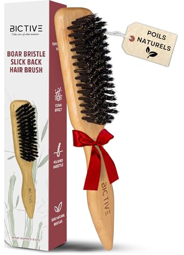 BICTIVE® Cepillo Cerdas Jabali Clean Look. Cepillo Cerdas Naturales para Recogidos de Pelo y Alisar. Cepillo Pelo Antirotura, Antiencrespamiento, Peine Jabali, Cepillo Pulidor Pelo. Todo tipo de Pelo