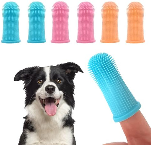 ZPLASK 6 Pcs Dog Finger Toothbrush, Soft Silicone, BPA-Free, Pink, Blue, Orange, Perfect for Cats & Small Pets, Dental Care