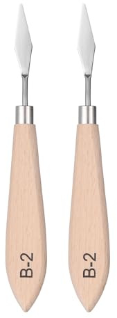 QUARKZMAN 2 Piezas Espátulas para Pintura de Paleta 6.69 Hoja de Acero Inoxidable Espátula Diseño de Paleta de Madera para Mezcla de Colores de Óleo y Acrílico