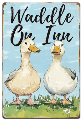 SUPERDANT Cute Duck Metal Signs Waddle On Inn Tin Signs Farm Animals Wall Plaques Retro Metal Sign Poster Art for Man Cave Living Room Farmhouse Cafe Pub Garden Home Vintage Decor