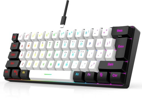 Roxvue USB Wired Keyboard for Laptop Office Business Desktop Home 61Keys RGB Backlit Computer/Game Keyboards White