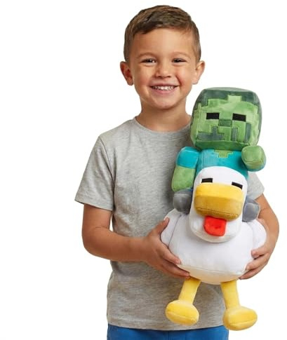 Jay Franco Minecraft Plush Pillow Buddy - Large 20 Inch Soft Plushie Stuffed Pillow, Gray - Chicken Jockey