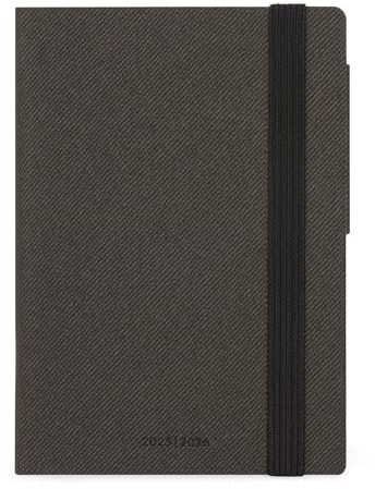 Legami - Wochenplaner 2025-2026, Deep Graphite, 16 Monate, Small, Tagebuch von September 2025 bis Dezember 2026, Gummibandverschluss, FSC-zertifiziertes Papier, mit Monatsplaner, 9,5 x 13,5 cm