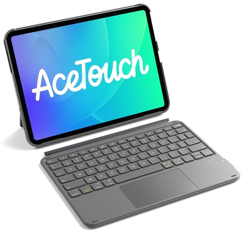 Inateck Coque Clavier pour iPad 11e/10e Gén, pour iPad 10e (10,9)/ 11e (2025 A16), Air 11 M4/M3/M2, Air 6/5/4e, Pro 11 4e-1re, Clavier Ultraléger Détachable avec Pavé Tactile, Gris AceTouch