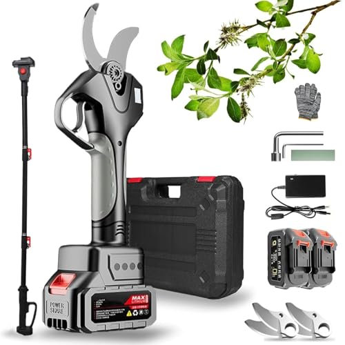 aromaoveite Tijeras De Podar Eléctricas De 40 Mm, 980W Pértiga Telescópica De 1,5/2 M Y 2 Baterías, con Pantalla LCD, para Dar Forma Precisa a Flores Y Setos,1.5M