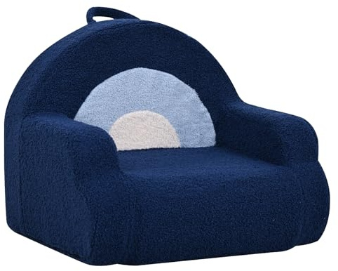 Yoonnie room Foam Kid Sofa Chair, Rainbow PatternToddler Sofa,Portable Baby Chair with Teddy Fabric,Soft Kids Armchair for 3 Years Sitting or Playing (Blue)