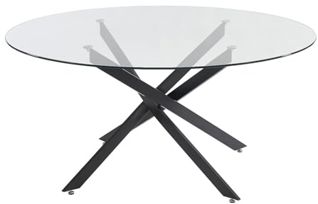 Vente-unique-Table à Manger Ronde 6 Personnes en Verre trempé et métal Noir - Transparent - Cosima