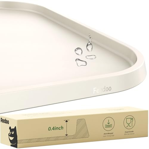 Feedoo Napfunterlage Katzen Hund,Superdicker Silikonmatte,59 x 35 cm(Beige) | Erhöhter Rand Katzenmatte Futter,Rutschfest,BPA-frei,Wasserdichtes Silikon für Hundenapf/Futternapf Katze,Spülmaschinenfest
