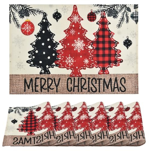 ALINK Weihnachten Platzsets 6er Set, Polyester Leinen Platzdeckchen 30x45cm, Winter Urlaub Bankett Tischsets Platzdeckchen Küche Party Deko-Weihnachtsbaum