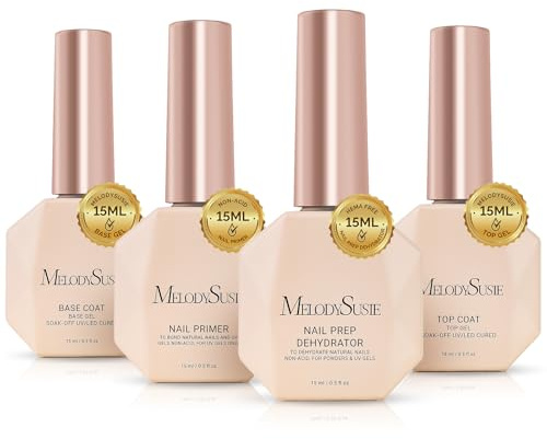 MelodySusie Top Coat Base Coat Nail Dehydrator and Primer Set Long Lasting Shine Nail Polish Art Design Manicure Kit Perfect Gifts for Women Girls 4 Pcs 15ml Clear | Long Lasting Shine Nail Polish Art Design Manicure Kit Perfect Gifts for Women Girls 4 Pcs 15ml Clear
