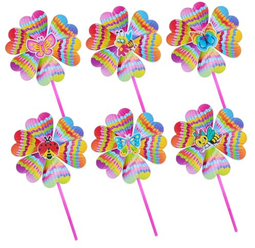 FONDOTIN 6 Pezzi Girandole da Giardino in Plastica Forma di Fiore Colorate per Decorazioni da Esterno per Prato e Feste Gioco Vento Luminoso