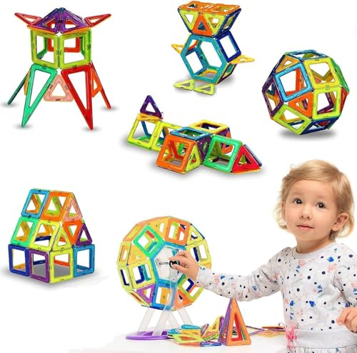 W&JOHNSON Magnetic Building Tiles, 72-Piece Construction Set, Educational STEM Learning Toy for Ages 3-7+, with Storage Bag