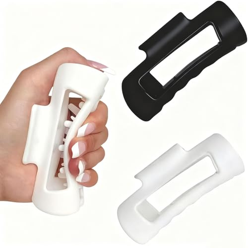 Lot de 2 grandes pinces à cheveux (noir/blanc) - Pince à cheveux en silicone antidérapante pour cheveux épais et fins - Accessoire de coiffure pour femme