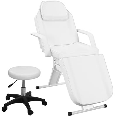Home Nature Hydraulische Kosmetikliege, Höhenverstellbare Massageliege, Professionelle Tattoo-Liege, Mobile Massagebank, Belastbar bis 120 kg (Weiß-H67-128cm)