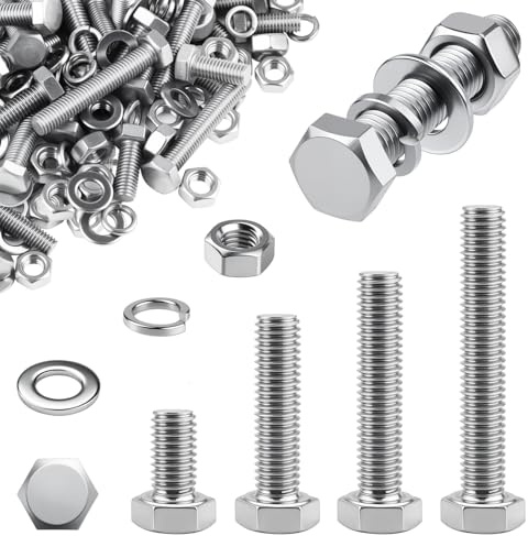 mawmuaw 144 Pcs Nuts and Bolts Assortment M6 20 35 40 50 mm Stainless Steel | M6 Hex Bolts and Nuts, Machine Screws Assorted with Spring and Flat Washers, for Machinery Furniture Appliances Automotive