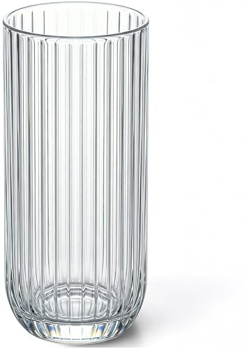 KONZEPT Lot de 6 verres – 390 ml – Verres à long drink striés en verre transparent – Passe au lave-vaisselle – Pour eau, jus et cocktails