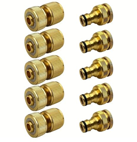 Xuro Juego de 6/10 conectores de manguera de aluminio estándar de la UE: conexión de grifo de 1/2'' y 3/4'' + conexión rápida de 1/2'' (13-16 mm) for tuberías de jardín.(10 PCS)