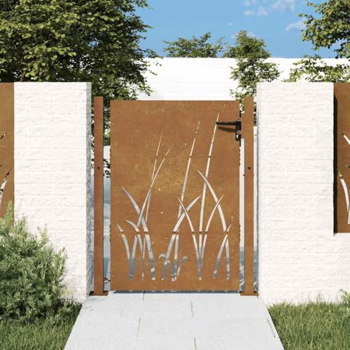 Mokuyary Portail de Jardin 100x150 cm en Acier Corten avec Motif Gazon Portillon de Jardin, Clôture de Extérieure Porte pour Cour, Arrière, Patio, Terrasse