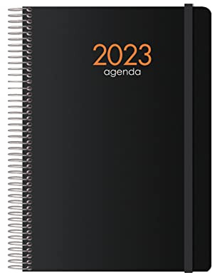 Agenda Anual 2023- Organizador Semanal - Cada Día Una Página - Tamaño Mediano 15 x 21 cm - Modelo Syncro - Color Negro - Planificador Mensual Portable - De Anillas - Dohe