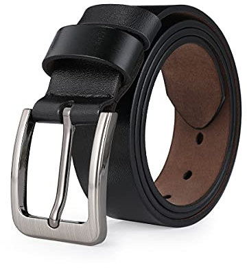 VRLEGEND Ledergürtel Herren 110-175cm Gürtel Leder Jean Business Metall Retro Jeansgürtel Vollrindleder 38mm Breite (130cm, Schwarz)