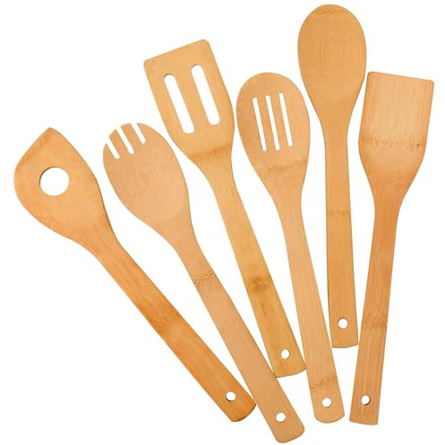 Bamboo Kitchen Utensils, 6 pcs Nonstick Spatula Tools with Handles, Heat Resistant Spatula Set, Non-stick Cooking Utensil, Premium Wooden Spoon Sets