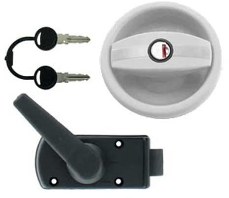 Serrure extérieure Blanche avec Serrure intérieure Noire à poignée pour Porte de Caravane avec Ouverture à Droite + Barillet & clés