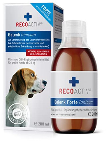 RECOACTIV Tónico Articulaciones Forte para Perros, 1 x 280 ml, suplemento alimenticio para Enfermedades articulares degenerativas, con mejillón de Labios Verdes y glucosamina