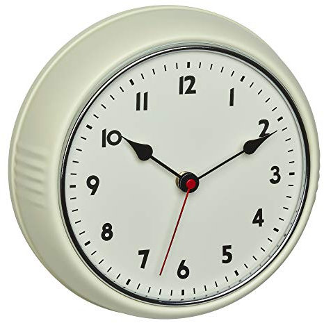 TFA Dostmann Retro Funk-Wanduhr, 60.3541.09, Vintage Uhr, analog, aus Metall, beige, (l) 240 x (b) 68 x (h) 240 mm