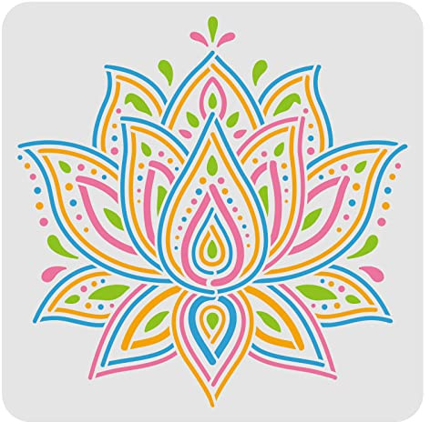 FINGERINSPIRE Mandala Lotus Schablonen 30x30cm Kunststoff Große Lotus Zeichnung Malschablonen Eid al-Fitr Mubarak Dekor Wiederverwendbare Schablonen Zum Malen Auf Holz, Fußboden, Wand, Fliese