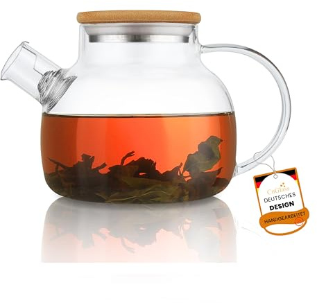 CnGlass Teekanne Glas mit Siebeinsatz 900ml/30,4oz, Glasteekanne Herdplattensicher, Klare Teebereiter für lose Blätter und blühenden Tee