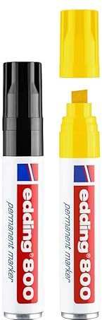 edding 800 Permanentmarker - Schwarz/Gelb - 2 Stifte - Keil-Spitze 4-12 mm - für breite Markierungen - wasserfest, schnell-trocknend, wischfest - für Karton, Kunststoff, Holz, Metall, Glas