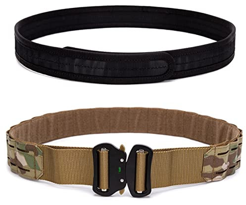 Hehyxade Cintura tattica da combattimento, fibbia a sgancio rapido, cintura Molle da 5,1 cm, cintura interna EDC da 3,8 cm, per forze dell'ordine, cinture da uomo (CP multi-camo, L)