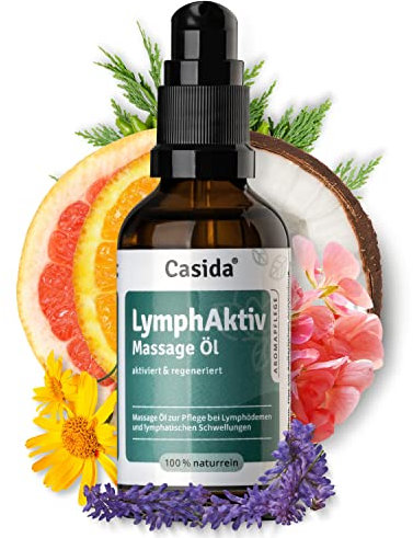 Casida® LymphAktiv Massage Öl - Anregendes Massageöl aus 100% naturreinen Ölen - Pflege bei Lymphdrainage, Cellulitis, dicke Beine, Beinmassage & Wassereinlagerungen - 50 ml