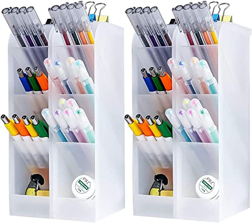 Lostwry 4 Pezzi Porta Penne per Scrivania, Organizzatore Scrivania Ufficio Portapenne Multifunzione Plastica Porta Penne Storage per Ufficio, Scuola, Articoli per la Casa, Trucco, Bianca