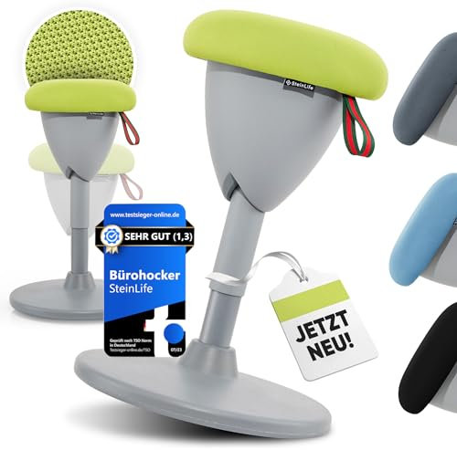 SteinLife Bürohocker Ergonomisch [TESTSIEGER] Sitzhocker Höhenverstellbar [48-68cm] Ergonomischer Hocker für Büro [Schwingeffekt] Wackelhocker Stehhocker | Arbeitshocker rutschfest Rund