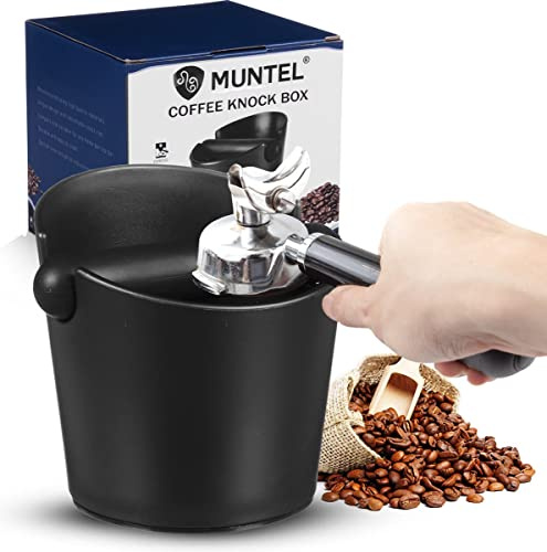 Muntel Abklopfbehälter,Knockbox, Kaffeesatzbehälter,Knockbox,rutschfest,Abschlagbehälter für Siebträgermaschin Zubehör, Kaffeemaschine Abschlagbox, Schwarz, 1,3 L