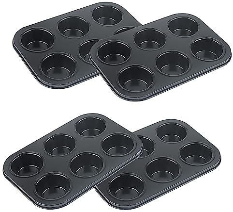 JAPCHET 4 PCS 6 Cup Non Stick Muffin Trays, Carbon Steel Bakeware Tray, Puddings Baking Tin for Cupcake Brownies Mince Pie