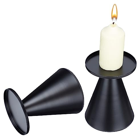 GORGECRAFT 2PCS Grandi Portacandele In Ferro Battuto Nero Candeliere Conico In Metallo Candeliere A Forma di Cono Rotondo Tealight Portacandele Supporto per Centrotavola Adatto per Matrimoni Pranzo