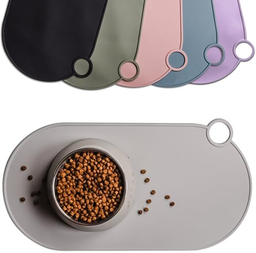ne&no Silikonskålmatta för katter och små hundar katt skålmatta vattentät matningsmatta halkfri silikonmatta med hängande ögla 49 x 25 cm (stengrå)