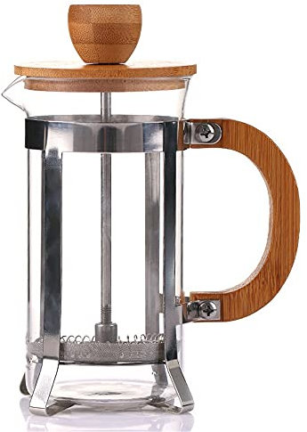 Olla de prensa francesa Acero inoxidable Doble pared Vidrio resistente al calor Mango de bambú Prensa de café Filtros de prensa francesa Fácil de limpiar y usar (Color : Clear, Size : 350ml) (Transp
