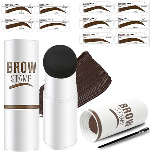 Eyebrow Stamp and Stencil Kit - One Step Eyebrow Stamp Stencil Kit - Waterproof and Smudge-proof Brow Stamp Kit with 10 Eyebrow Stencils - Eyebrow Stencil Makeup Kit (Dark Brown)