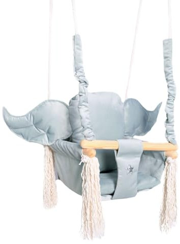 Love Gifts® Babyschaukel aus Holz hochwertig und geeignet als Indoor Schaukel, montierbar an der Decke sowie im Türrahmen, Flügel-Grau, Made in EU