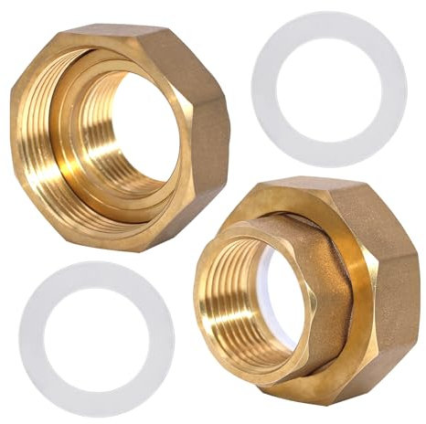 AIMEKE 2 Stück Pumpenverschraubung Set Messing Verschraubung DN 25 (1) × DN 40 (1 1/2) Fittings mit 2 Dichtungsring, Gewindefitting für Umwälzpumpe Heizung