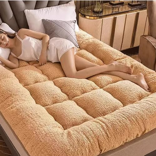 Rollmatratze Verdickte Rollmatte Futon-Matratze Bodenschlafmatte Tragbare Einzel-Doppel-Futon-Tatami-Faltbare Queen-Size-Matratze (Color : Khaki, Size : King 150cm*200cm)